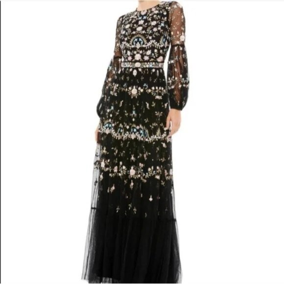 Mac Duggal Dresses & Skirts - MAC DUGGAL 35111 Embroidered Floral Long Sleeve Gown in Black Size 4 NEW